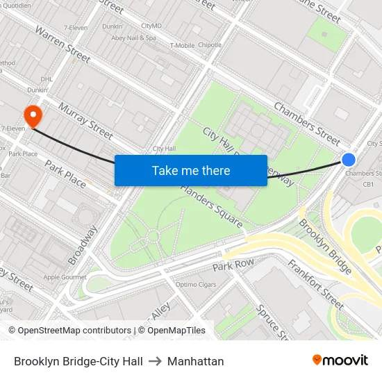Brooklyn Bridge-City Hall to Manhattan map