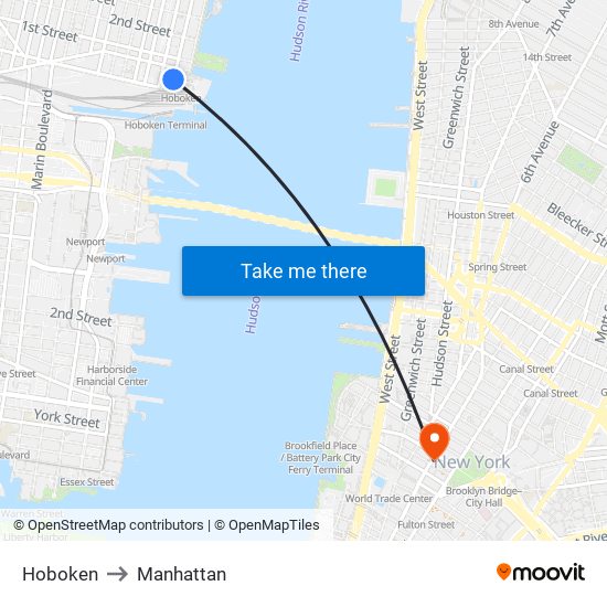 Hoboken to Manhattan map