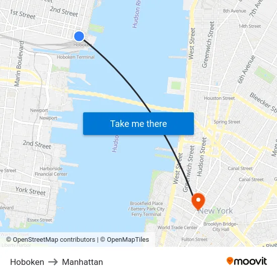 Hoboken to Manhattan map