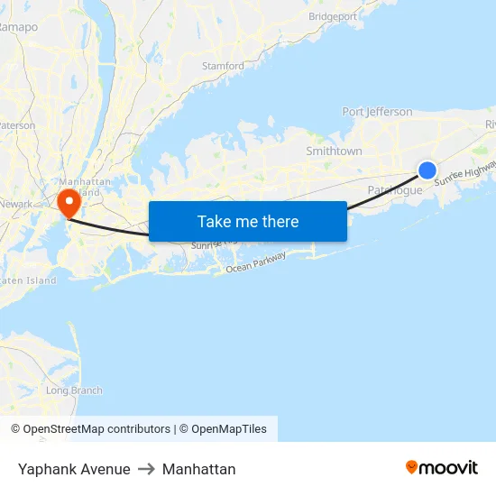 Yaphank Avenue to Manhattan map