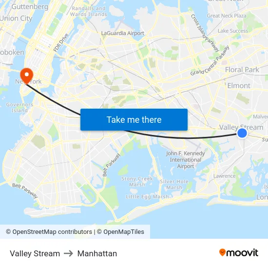Valley Stream to Manhattan map