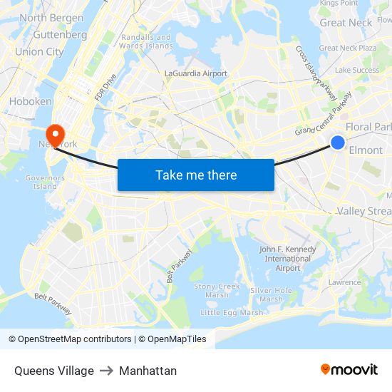 Queens Village to Manhattan map
