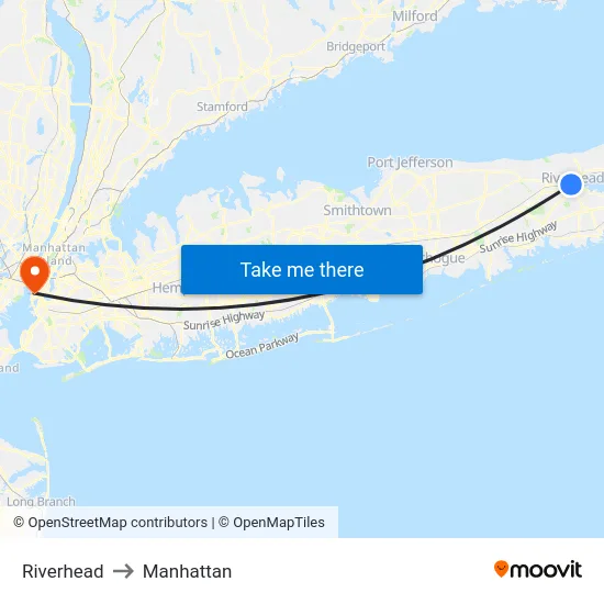 Riverhead to Manhattan map