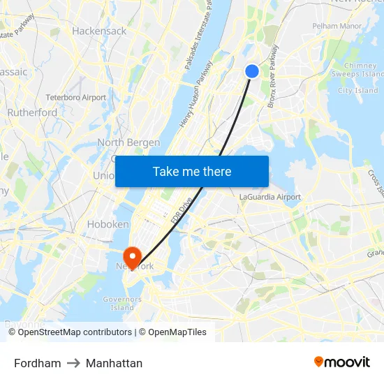 Fordham to Manhattan map