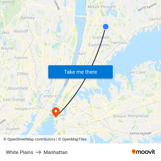 White Plains to Manhattan map