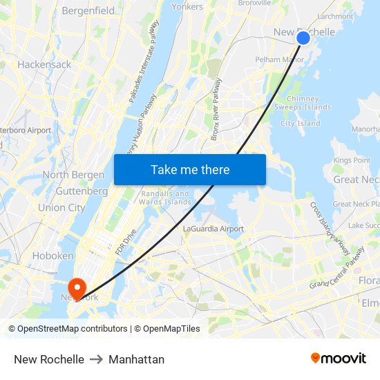 New Rochelle to Manhattan map