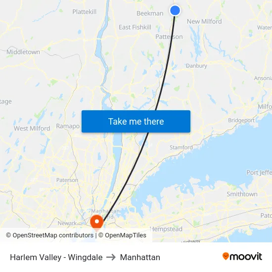 Harlem Valley - Wingdale to Manhattan map