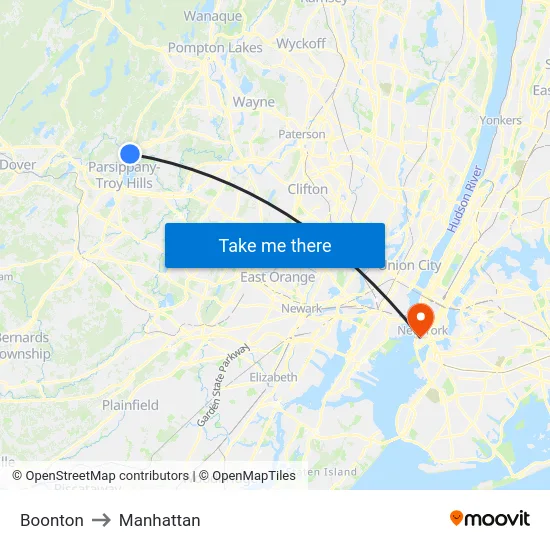 Boonton to Manhattan map