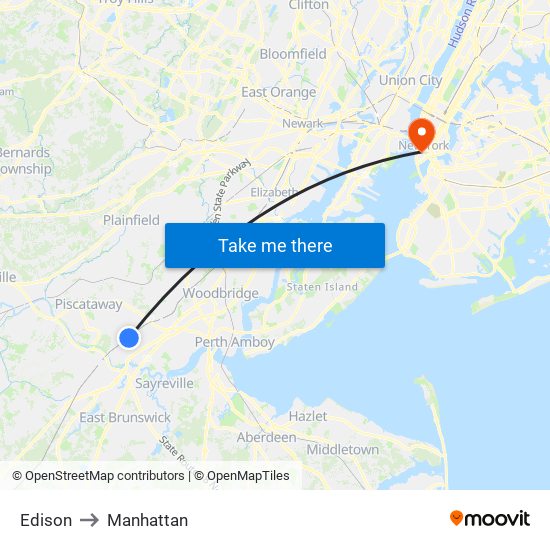 Edison to Manhattan map