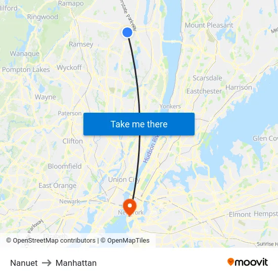 Nanuet to Manhattan map