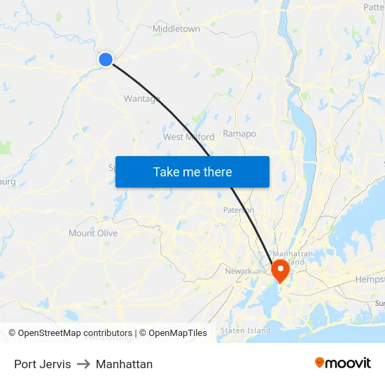 Port Jervis to Manhattan map