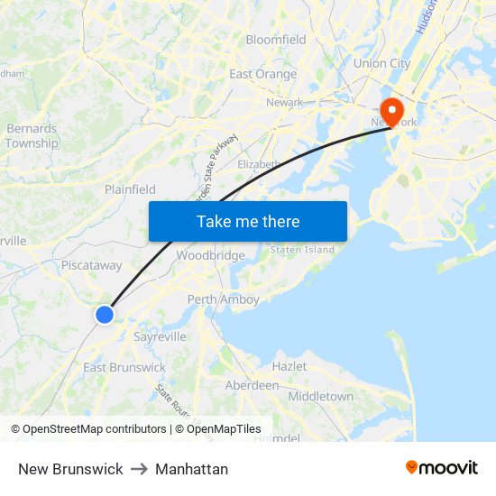 New Brunswick to Manhattan map