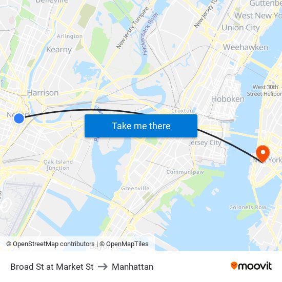 Broad St at Market St to Manhattan map