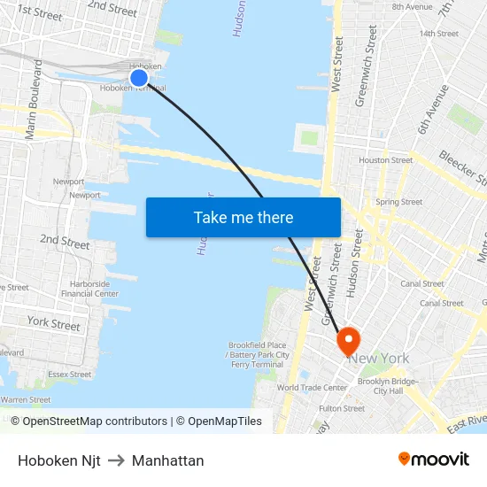 Hoboken Njt to Manhattan map