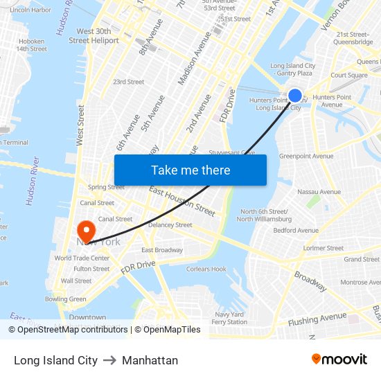 Long Island City to Manhattan map
