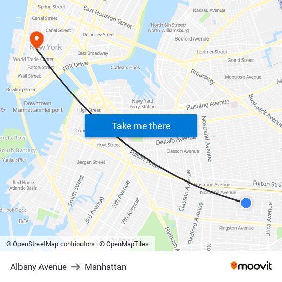 Albany Avenue to Manhattan map