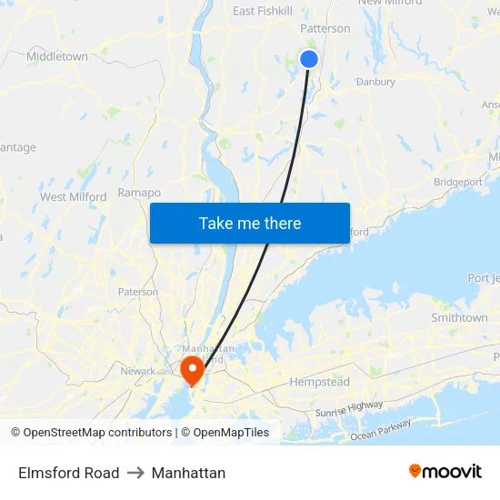 Elmsford Road to Manhattan map