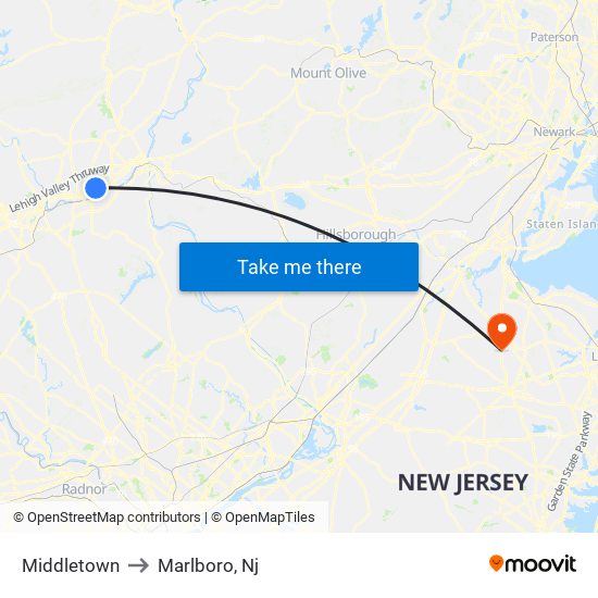 Middletown to Marlboro, Nj map