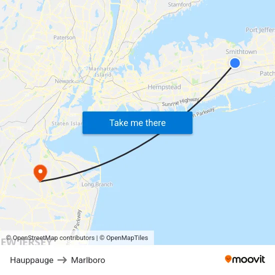 Hauppauge to Marlboro map