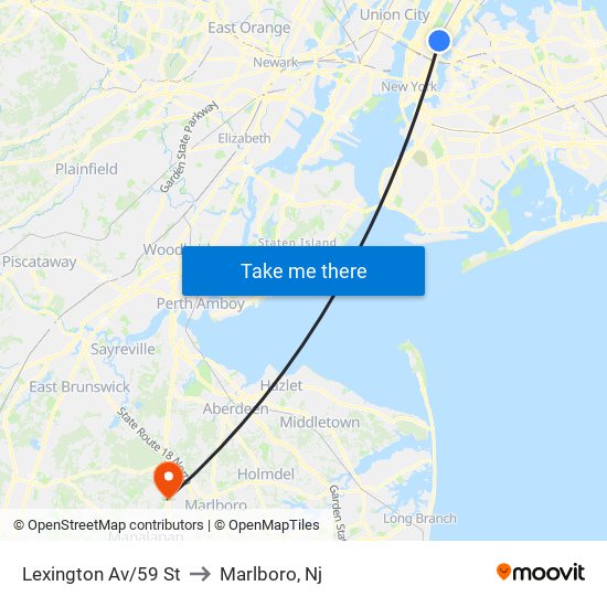 Lexington Av/59 St to Marlboro, Nj map