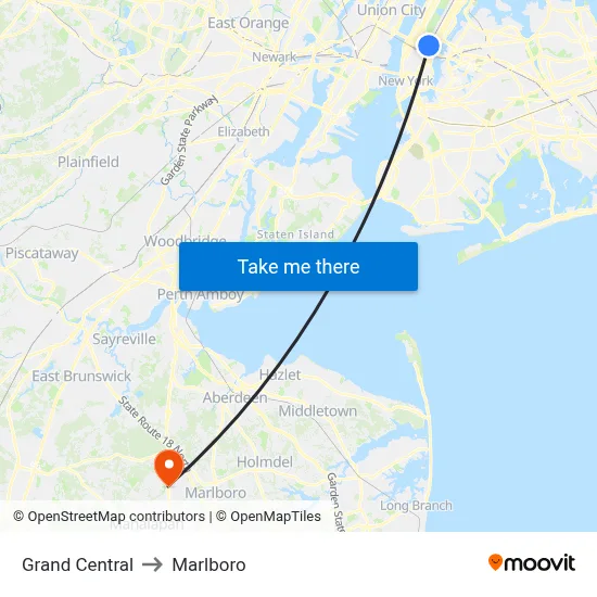 Grand Central to Marlboro map