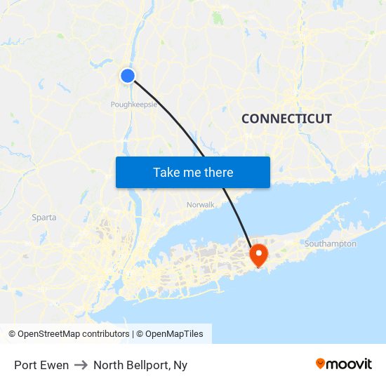 Port Ewen to North Bellport, Ny map