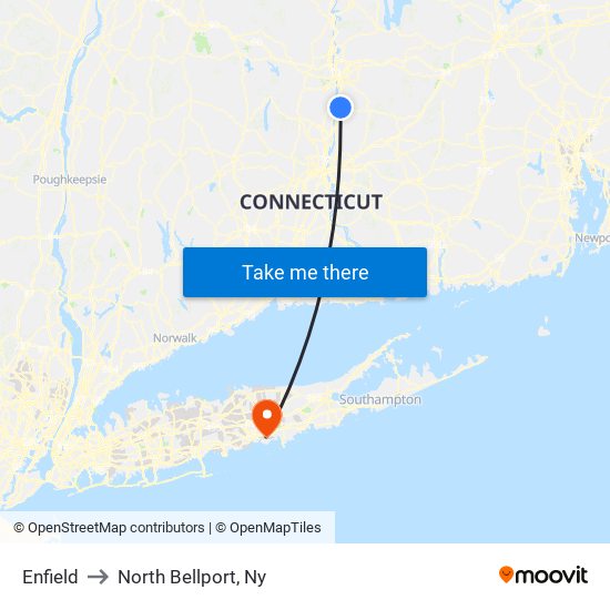 Enfield to North Bellport, Ny map