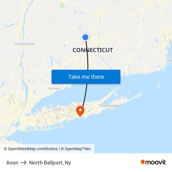 Avon to North Bellport, Ny map