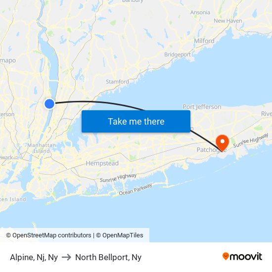 Alpine, Nj, Ny to North Bellport, Ny map