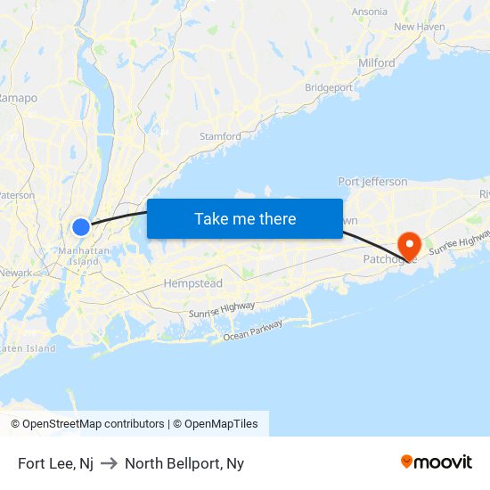 Fort Lee, Nj to North Bellport, Ny map