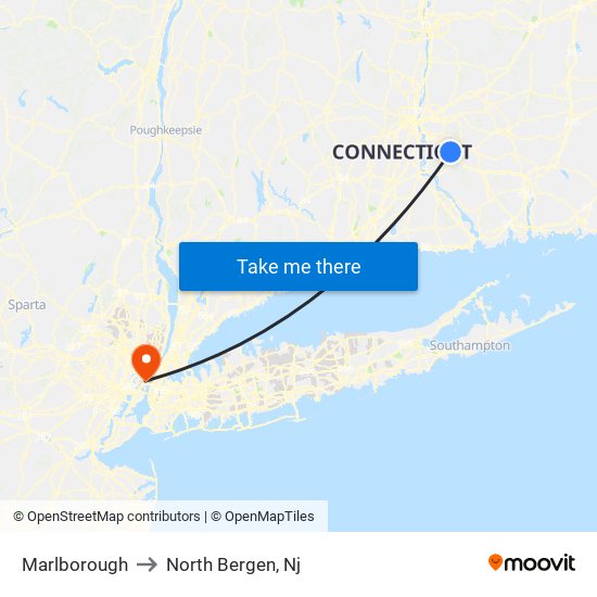 Marlborough to North Bergen, Nj map