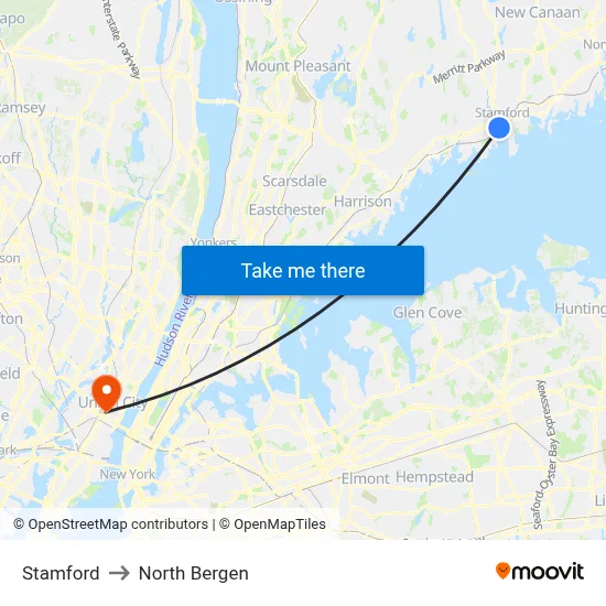 Stamford to North Bergen map