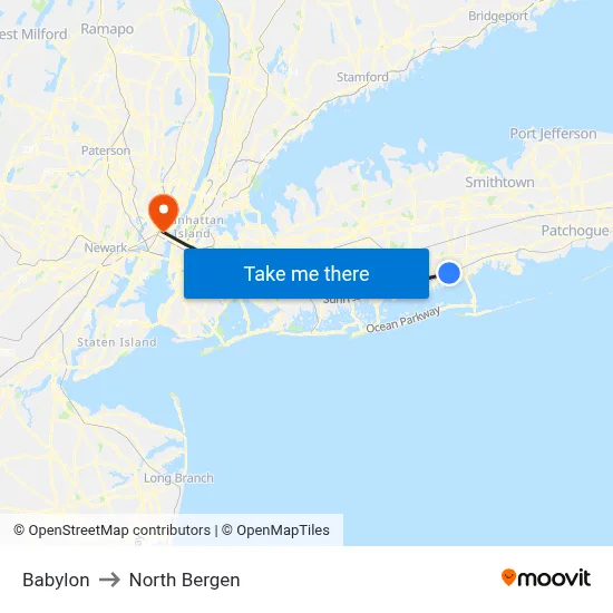 Babylon to North Bergen map