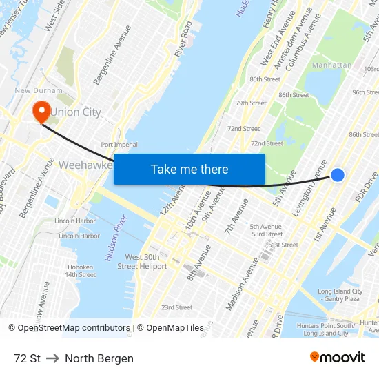 72 St to North Bergen map
