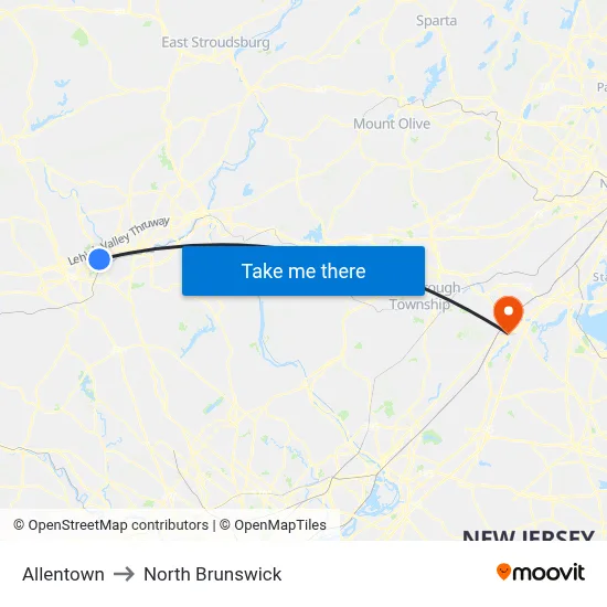 Allentown to North Brunswick map