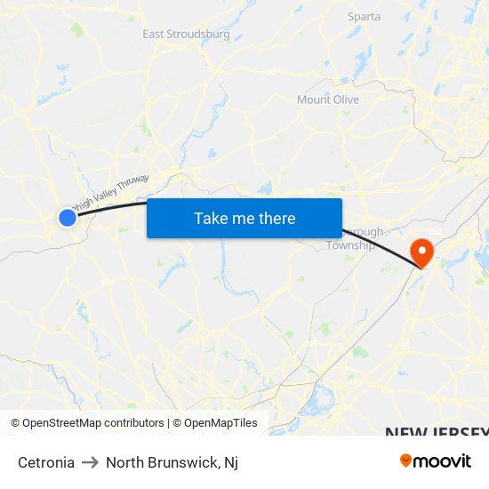 Cetronia to North Brunswick, Nj map