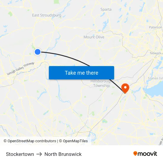 Stockertown to North Brunswick map