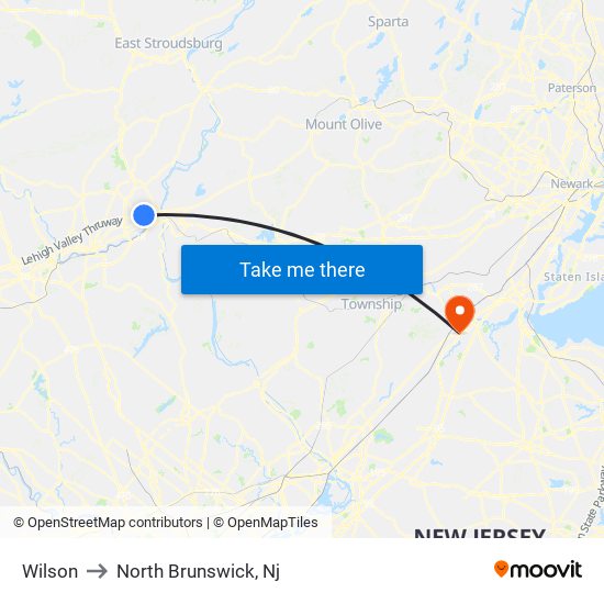Wilson to North Brunswick, Nj map