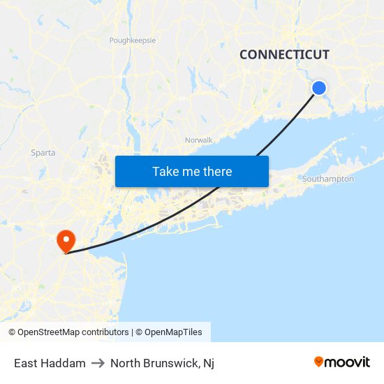 East Haddam to North Brunswick, Nj map