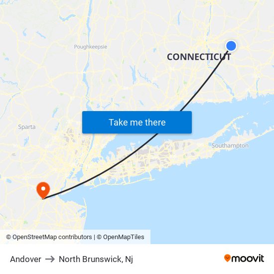 Andover to North Brunswick, Nj map