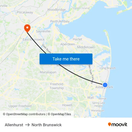Allenhurst to North Brunswick map