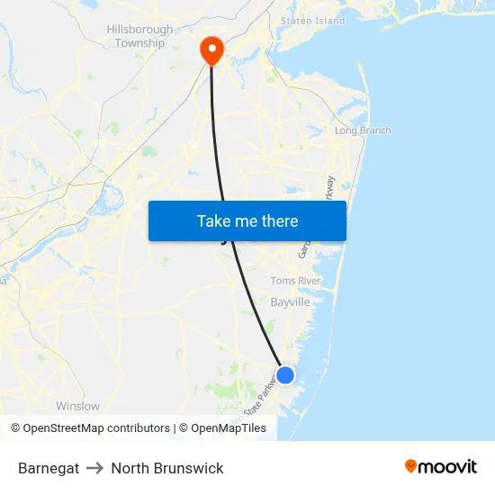 Barnegat to North Brunswick map