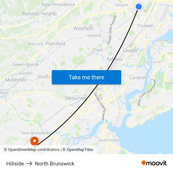 Hillside to North Brunswick map