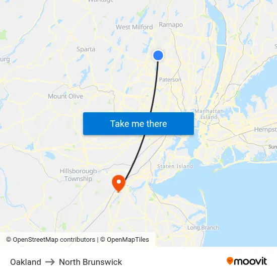 Oakland to North Brunswick map
