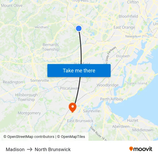 Madison to North Brunswick map