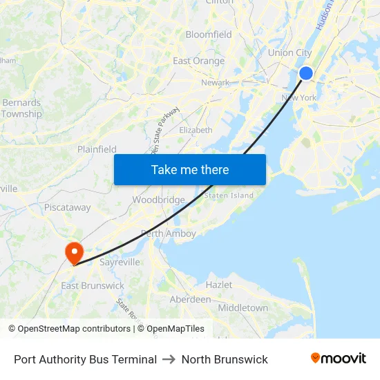 Port Authority Bus Terminal to North Brunswick map