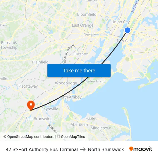 42 St-Port Authority Bus Terminal to North Brunswick map