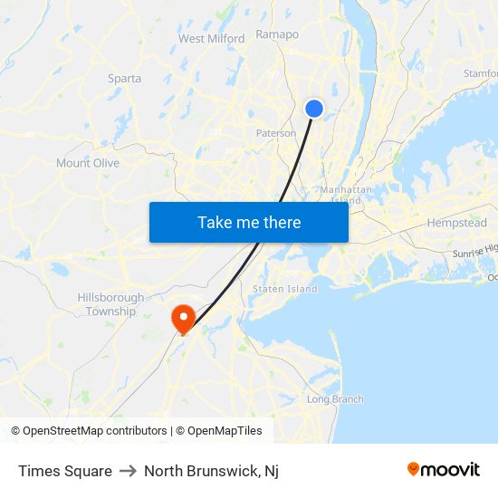 Times Square to North Brunswick, Nj map