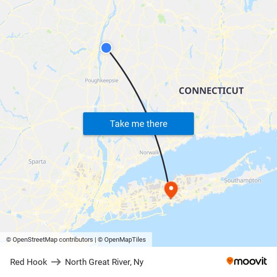 Red Hook to North Great River, Ny map