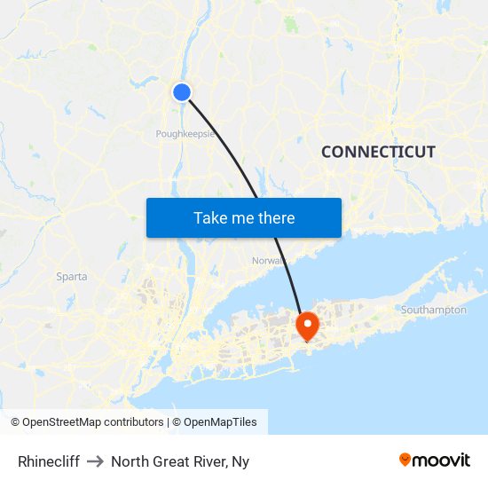 Rhinecliff to North Great River, Ny map